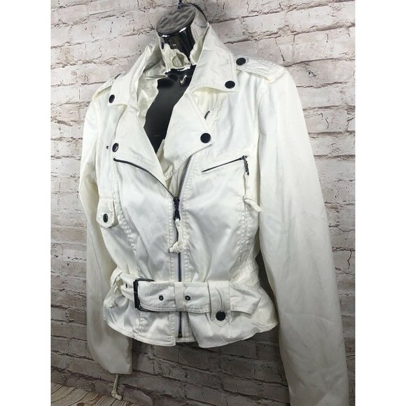 Millard Fillmore white asymmetrical belted jkt M - Picture 3 of 8